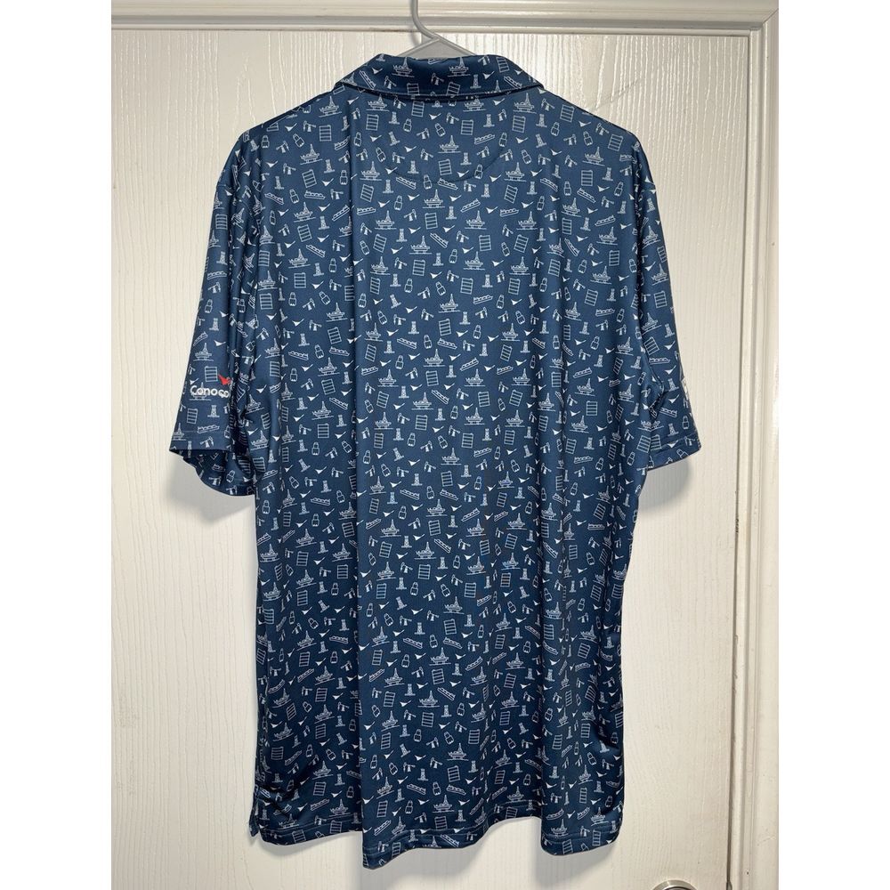 Coby Stevens Men's Golf Polo Size L UPF 50+ Work Logo Stretch Blue Full Print - Picture 6 of 6